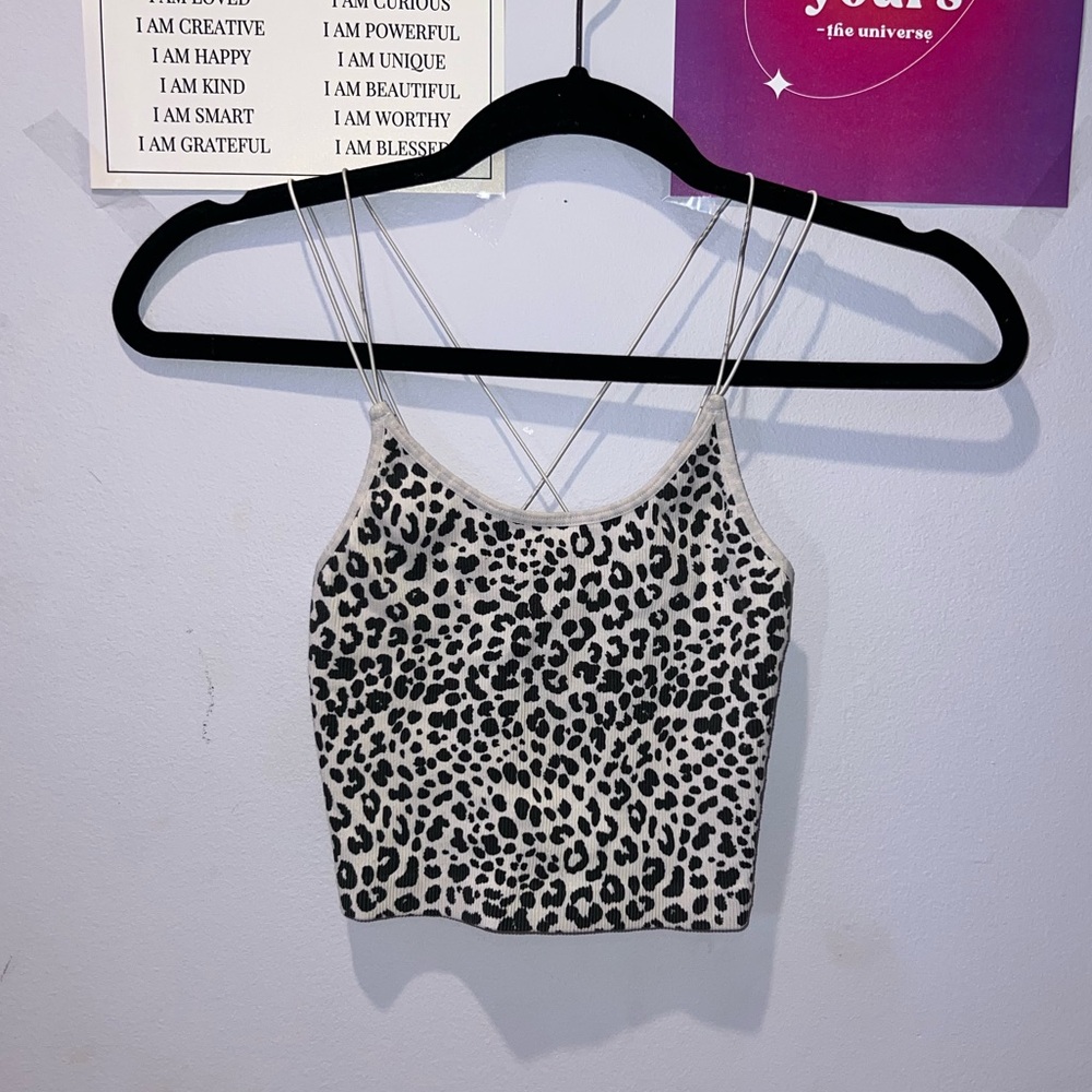 Super soft and comfy leopard print ribbed crop top with criss cross straps